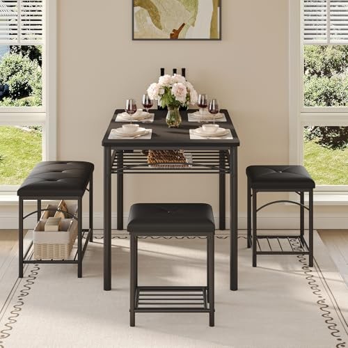 GAOMON Dining Table Set for 4, Particle Board Construction with Black