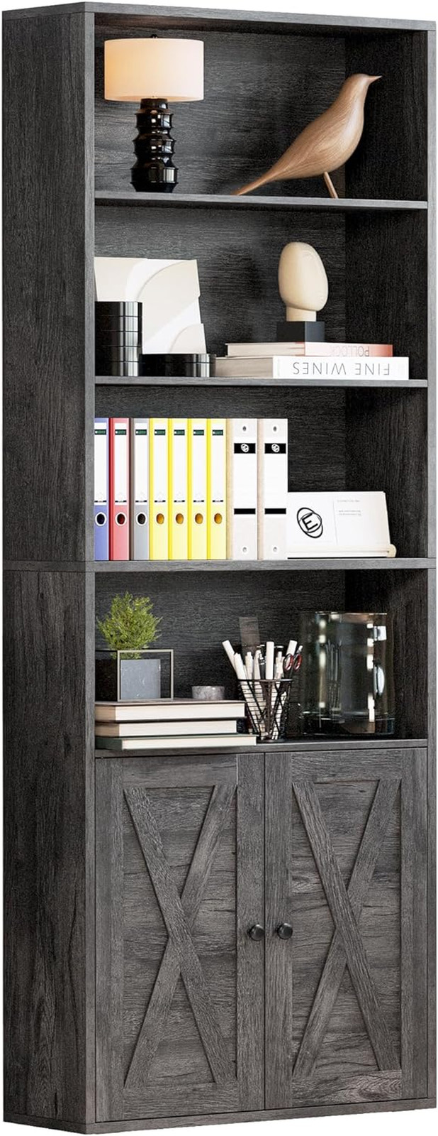 Industrial Bookshelves and Bookcases with Doors Floor Standing 6 Shelf Display S