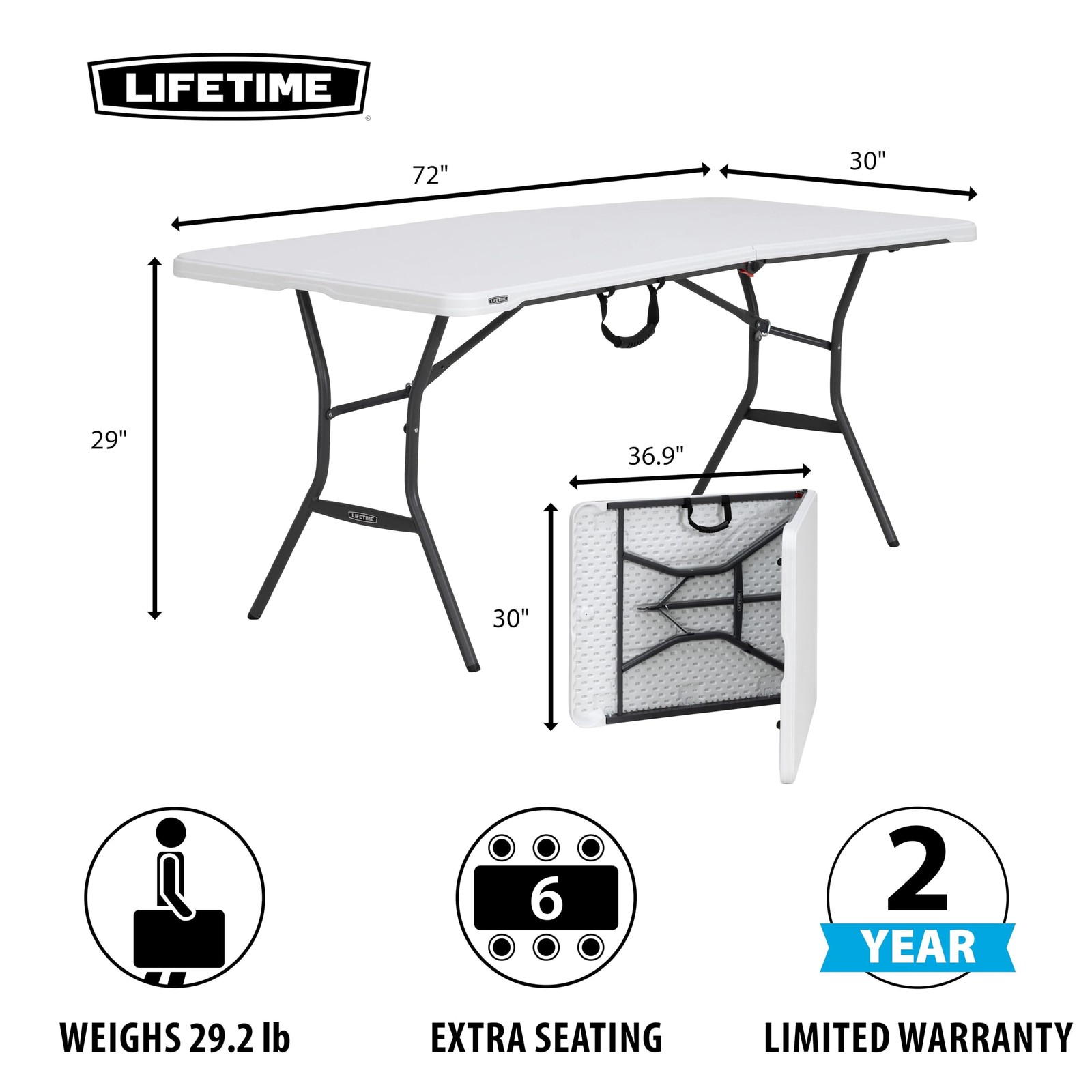 Best 6-Foot Fold in Half Table, Light Commercial, White Granite Free Shipping
