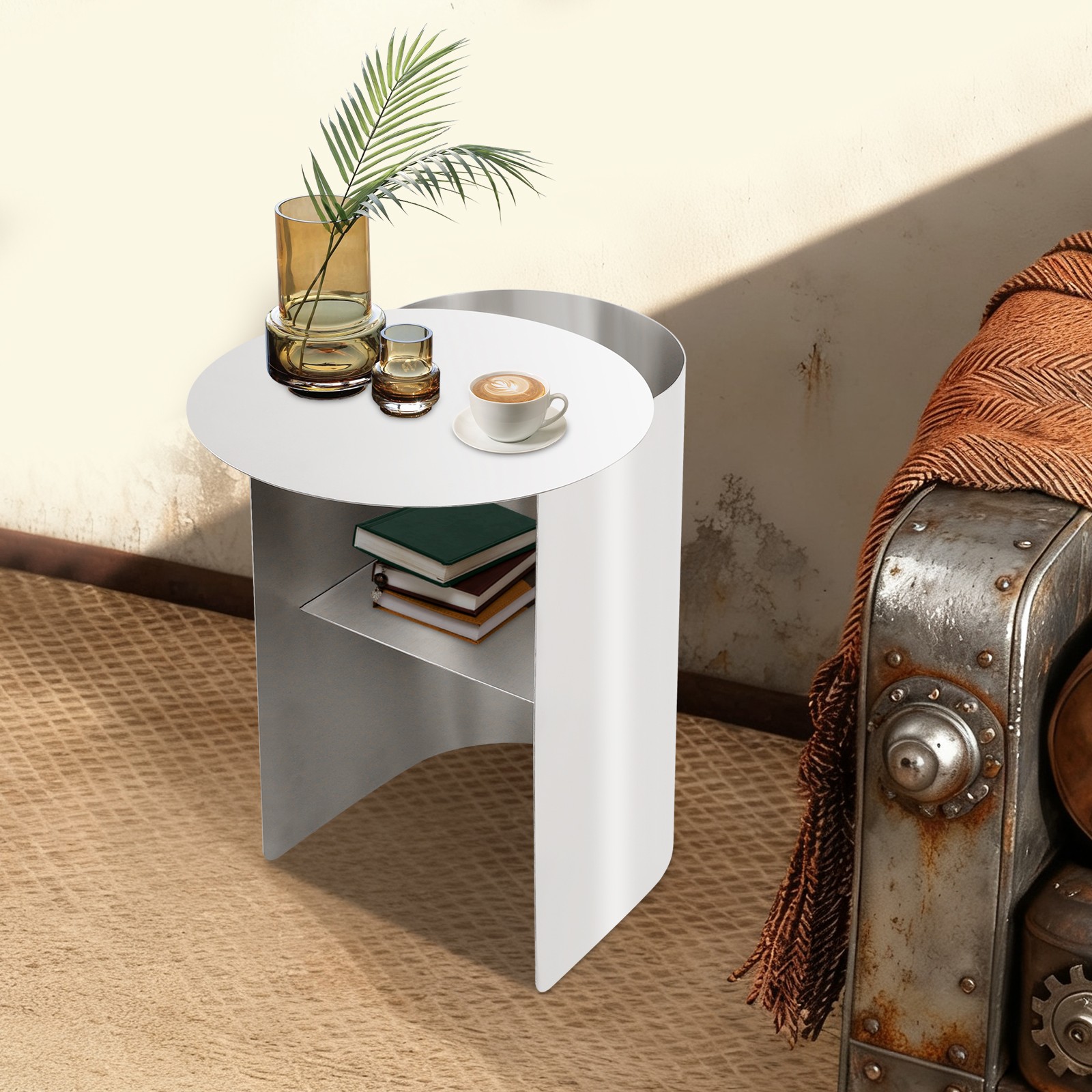 Max 25kg Stainless Steel Side Table Floor Standing End Table for Living Room