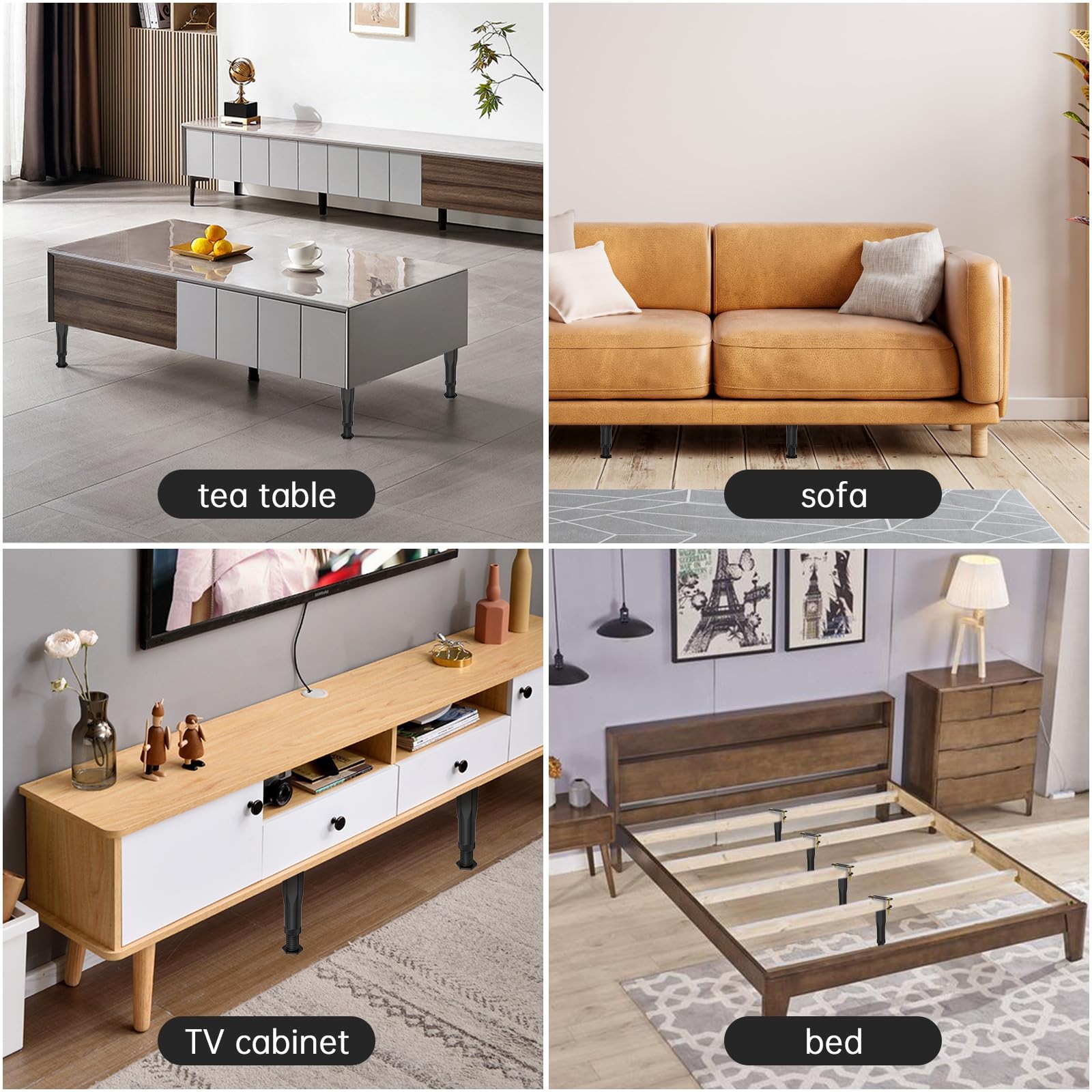 Porohom 4 Pcs Adjustable Height Center Support Leg Bed Frame 7.7-13.3 Upgrade