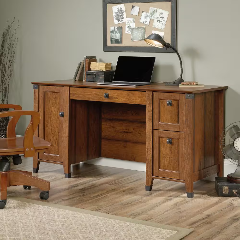 59 In. Rectangular Washington Cherry 3 Drawer Executive Desk with File Storage