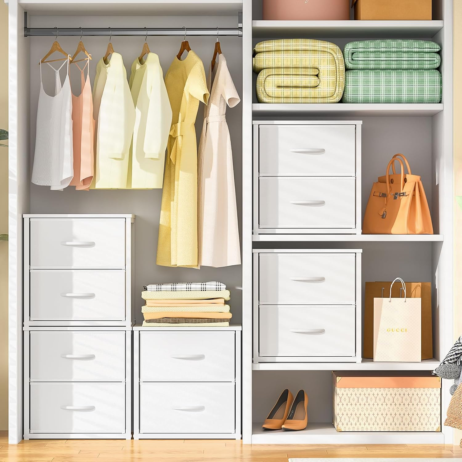 2-Pack Stackable Storage Drawers (4 Drawers Total), White Closet Organizer