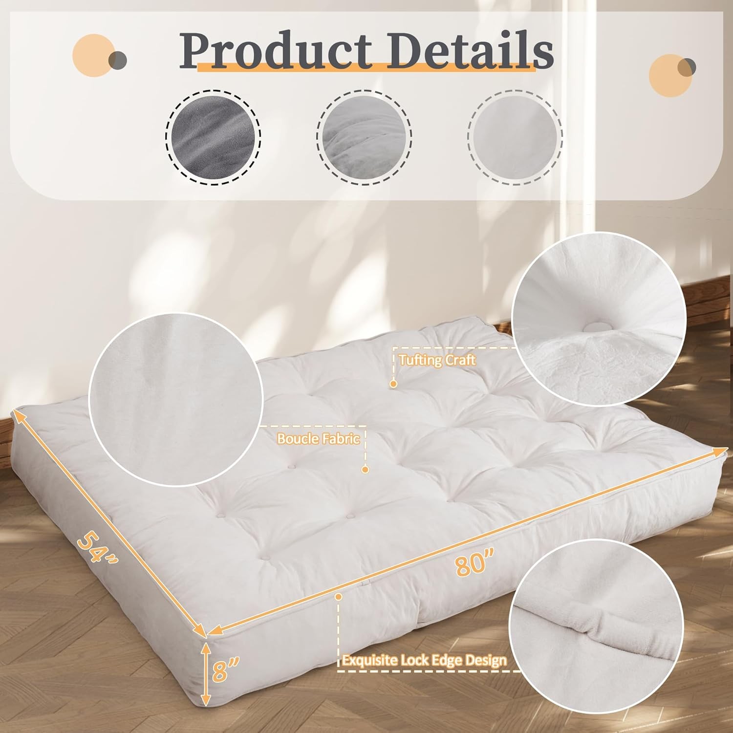 8” Full Size Futon Mattress Sofa Bed, Extra Thick Foldable Floor Mattress,