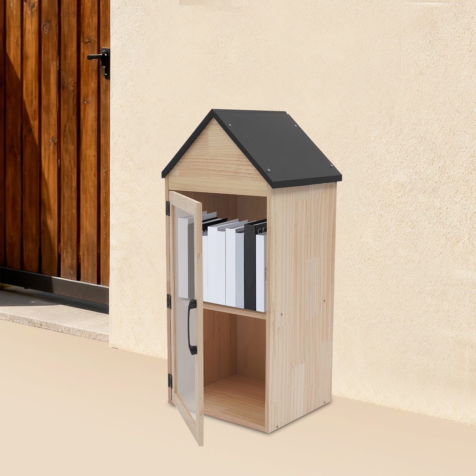 2-Tier Books Storage Box Little Library Cabinet Newspapers Organizer for Schools