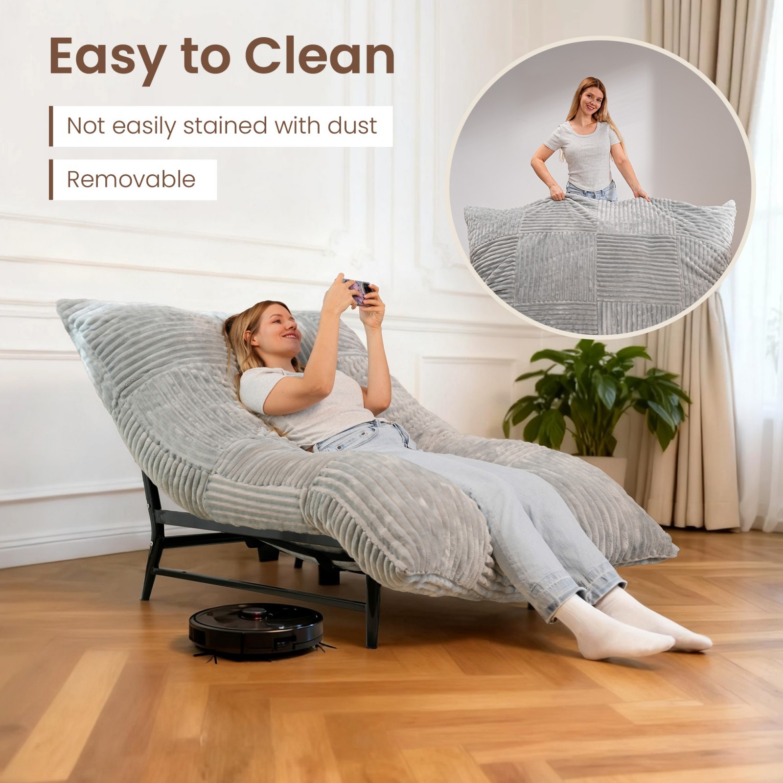 Bean Bag Chair with Filling Giant Beanbag Chair Adult Convertible Lazy Sofa Bed