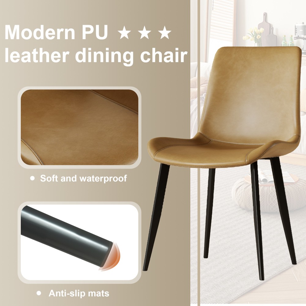 4 Dining Chairs PU Leather Carbon Steel Legs Curved Backrest Padded Seats