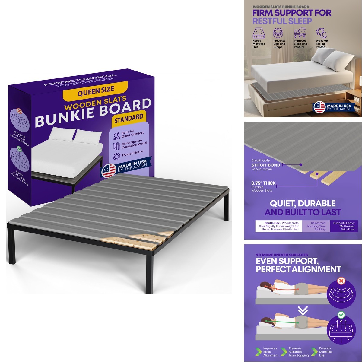 Greaton 0.75-Inch Horizontal Wooden Bunkie Board 78″ x 60″ Grey