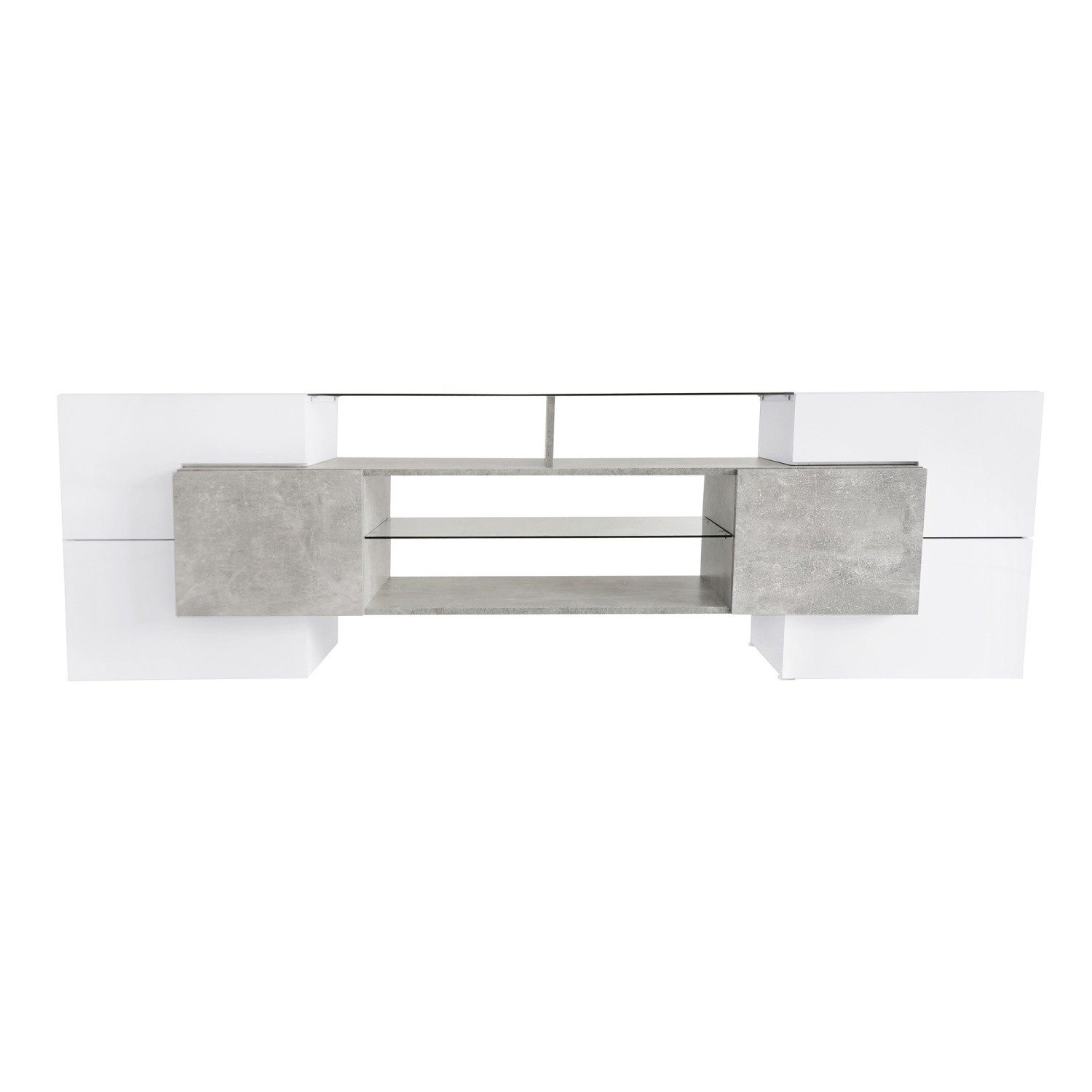 Modern TV Stand for TVs Up to 88in High Gloss Media Console w/ LED Glass Shelves