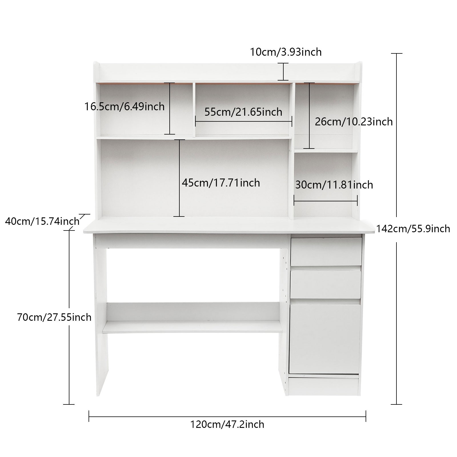 Computer Desk with Bookshelf, 2 Drawers & Cabinet Home Office Workstation 47.2in