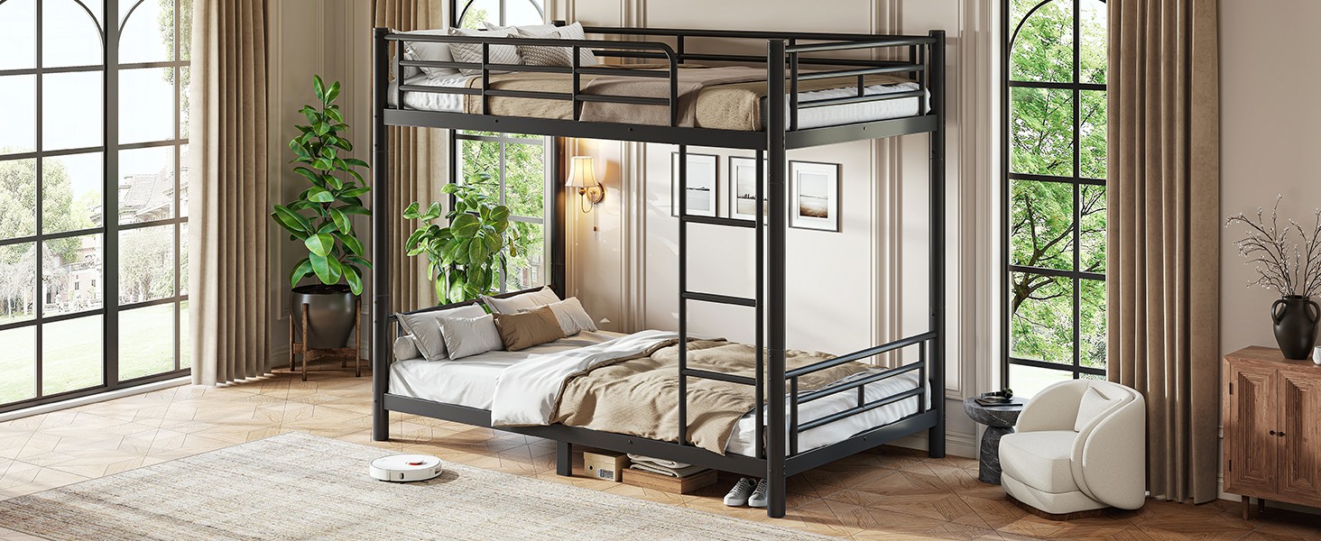 Twin XL over Twin XL Metal Bunk Bed, Space-Saving 2-in-1 Convertible Bed, Black