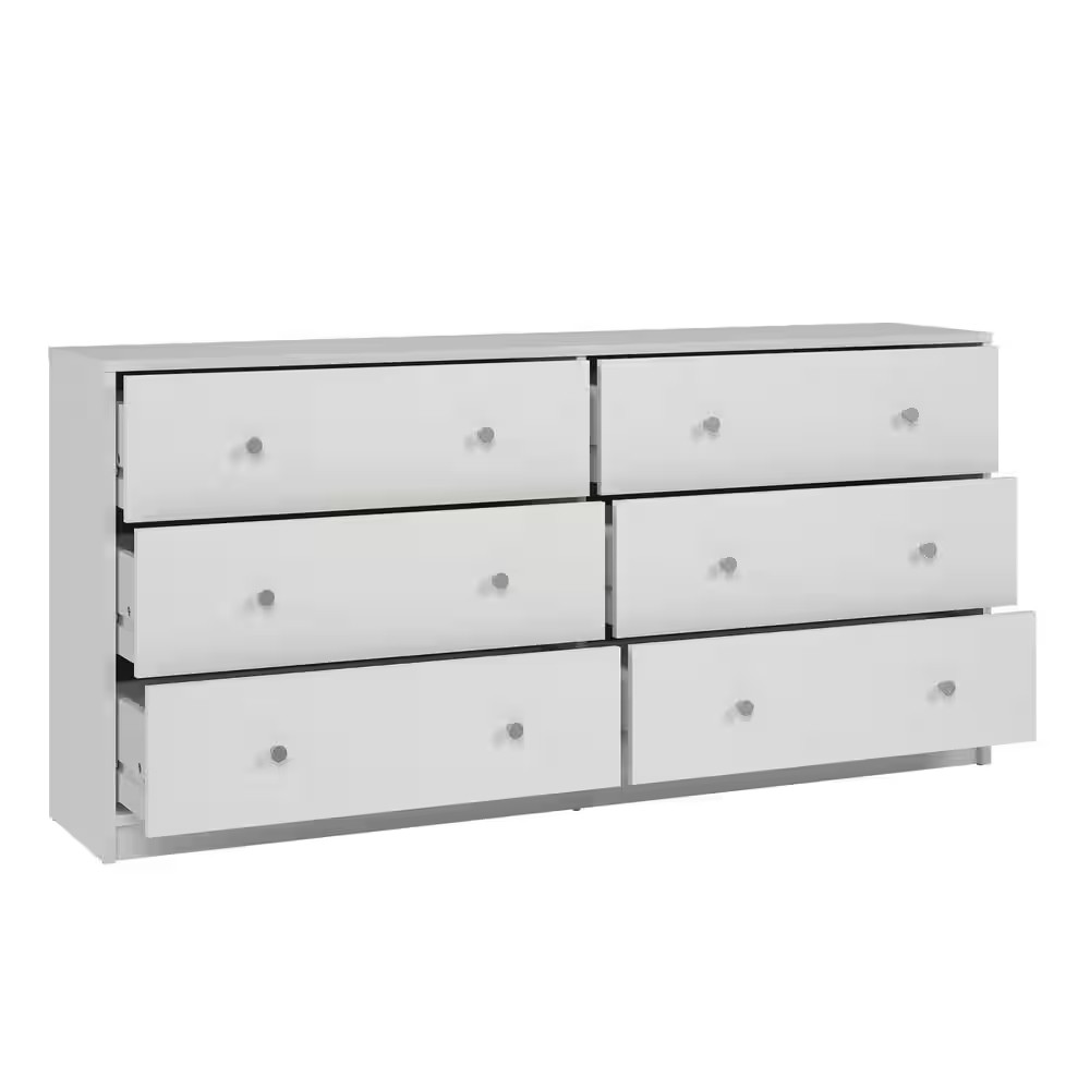 Portland 6-Drawer Double Dresser in White 26.89 In. H X 56.34 In. W X 12.46 I…