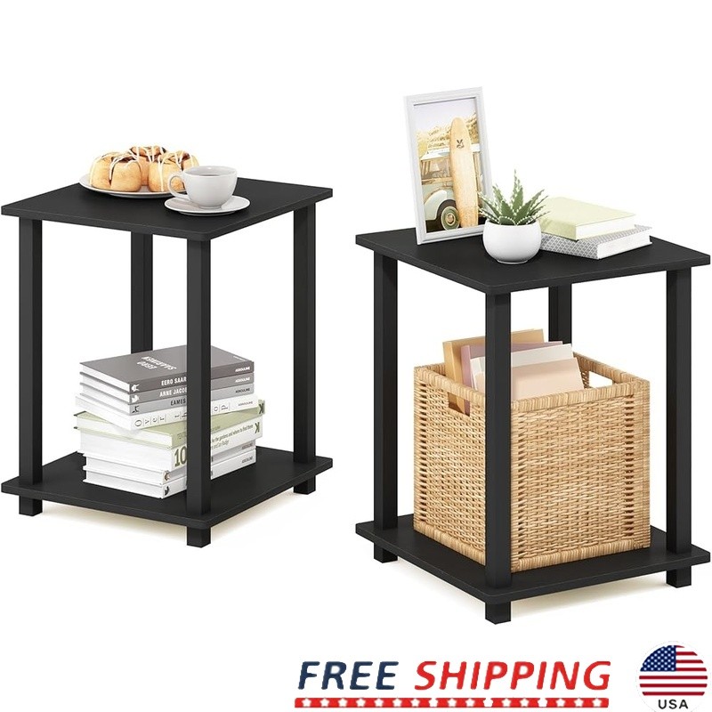 Compact Modern Minimalist Side Table Set 2-Tier Functional Storage End Tables US
