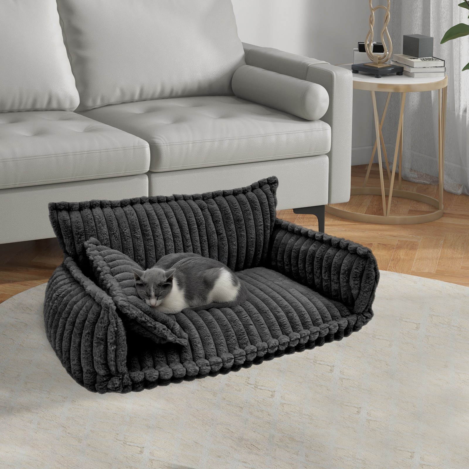 Pet Couch with Removable Washable Cover, Pet Couch Bed for Dog and Cat, Calming
