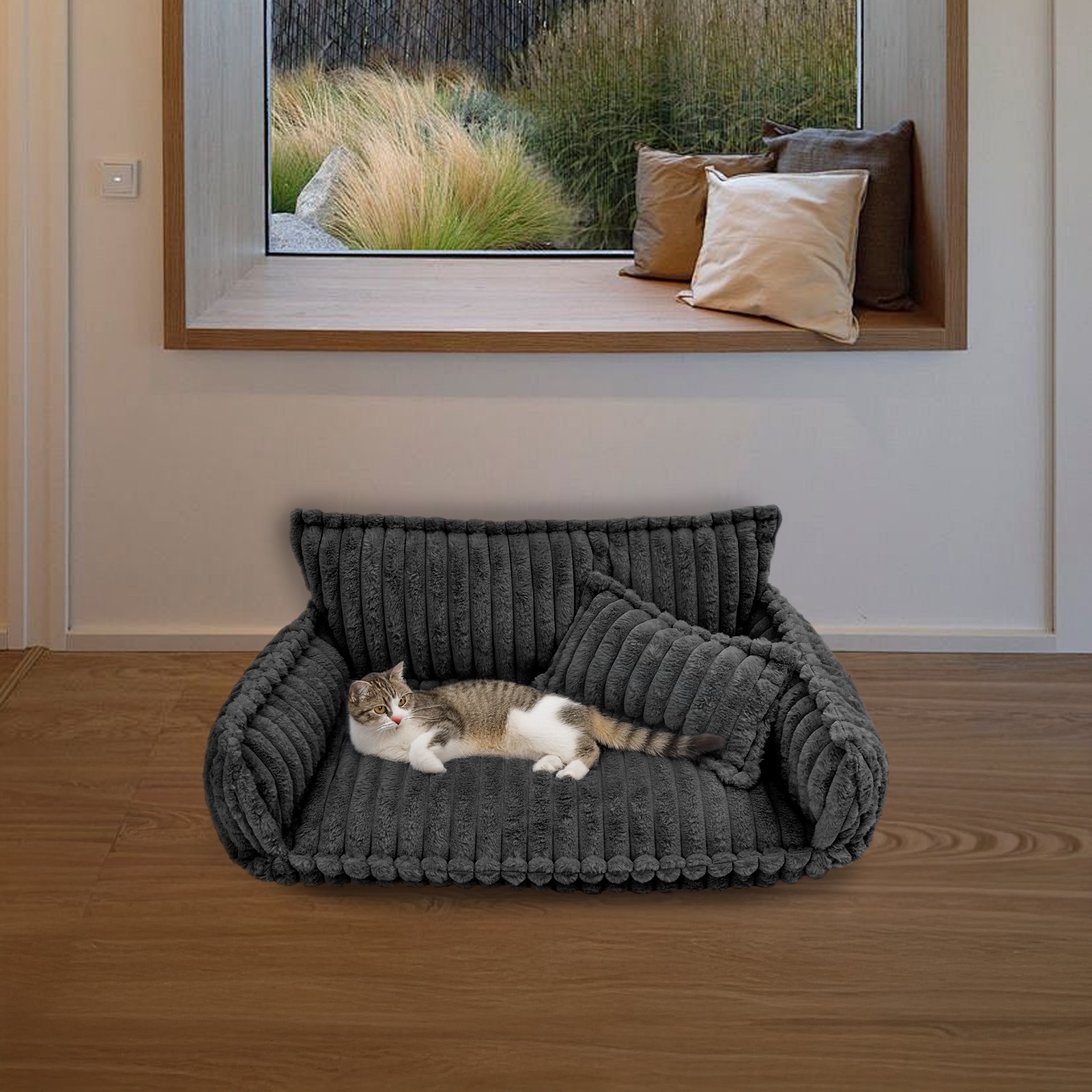 Pet Couch with Removable Washable Cover, Pet Couch Bed for Dog and Cat, Calming