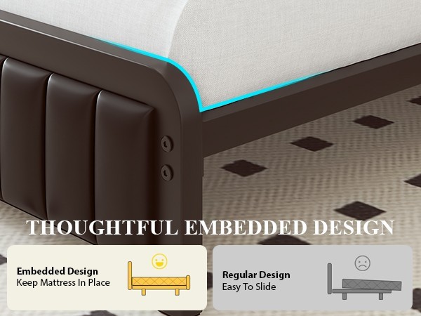 Full Queen Size Metal Bed Frame with LED and Storage Charging Headboard