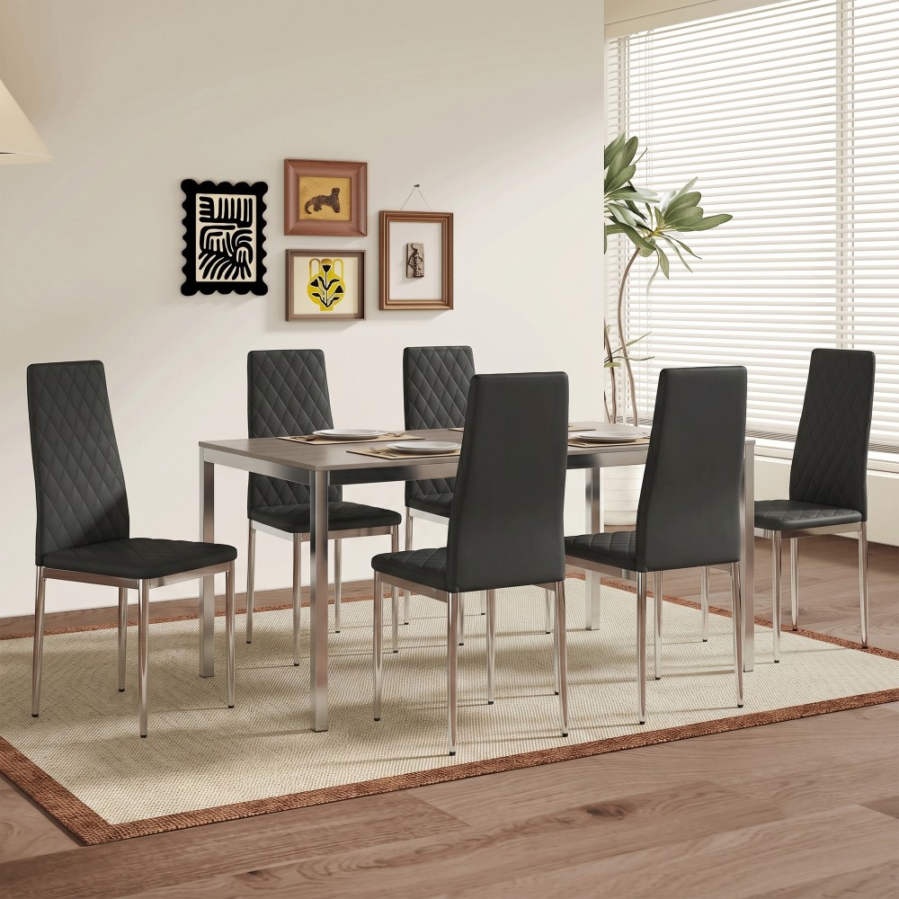 Set of 4/6/8 Modern Black PU Dining Chairs Diamond Tufted High Back Side Chair