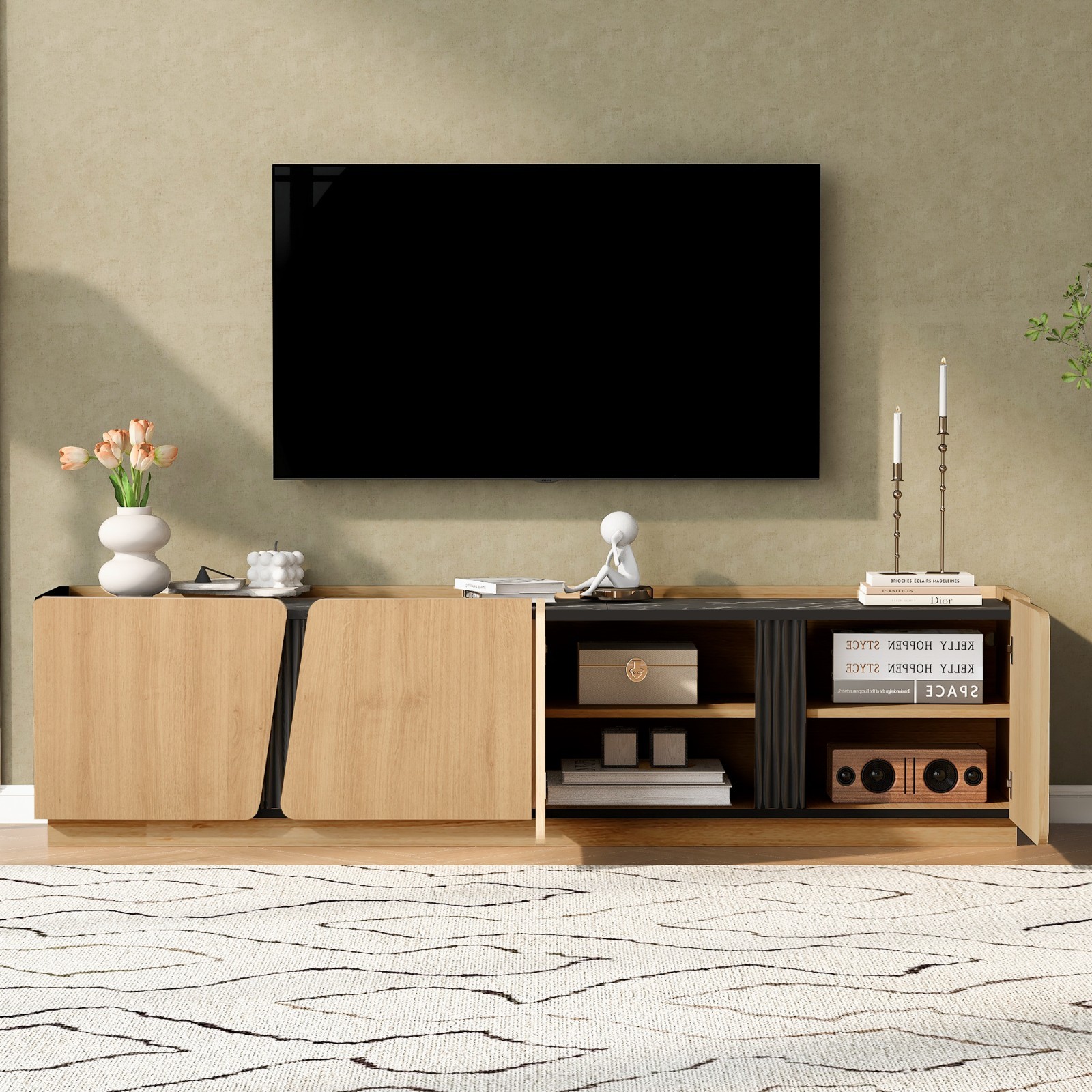 Modern TV Stand For TVs Up to 75″ Media Console Table With Adjustable Shelves