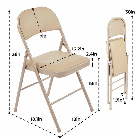 Alvantor Folding Chairs Heavy Duty Padded PU Leather Seat Black Khaki