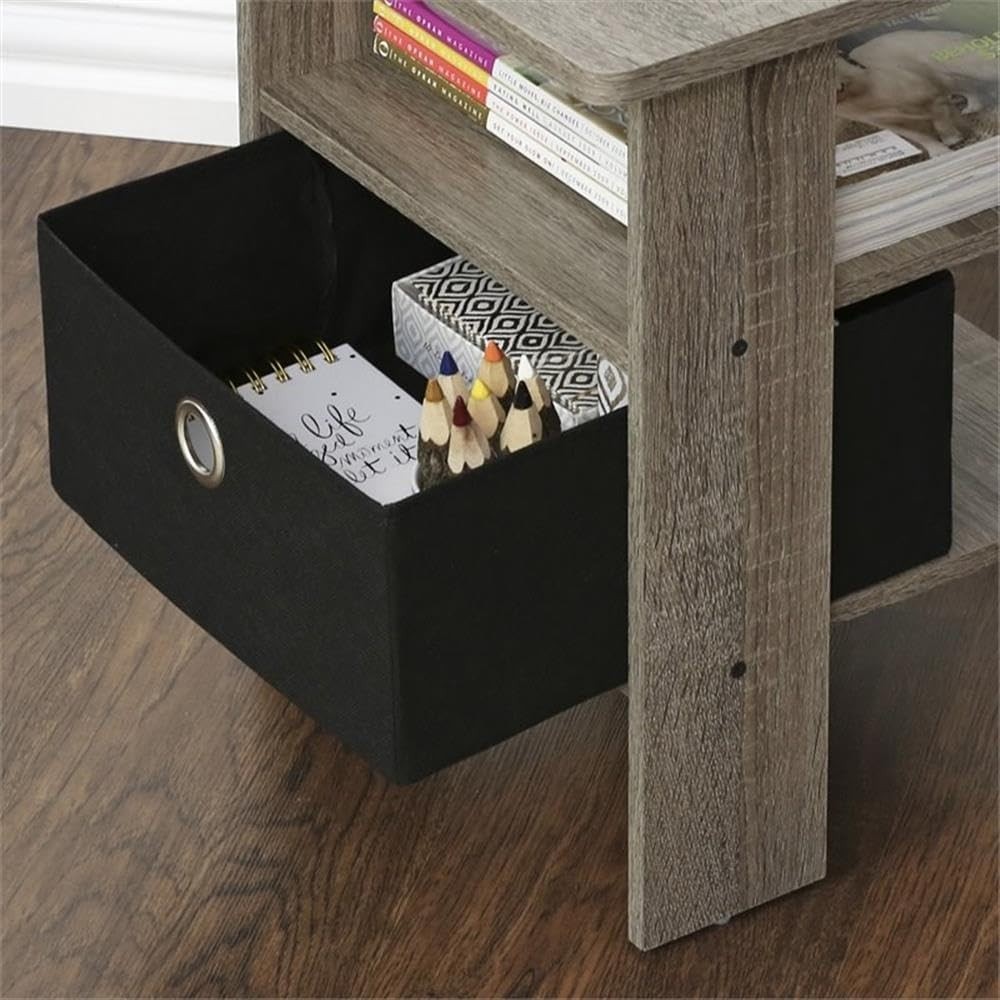 Elegant 2-Pack End Tables with Storage Bin Drawers in French Oak Grey Finish