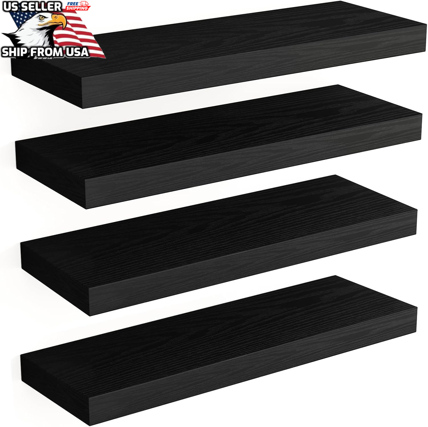 Floating Shelves for Wall – Set of 4 Rustic Wood, 15.7in, Wood Shelves for Home