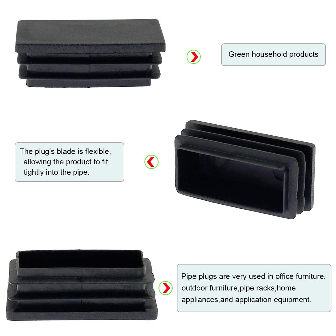 4PCS 2×4 Rectangle Plastic Plug End Caps Furniture Chair Leg Inserts