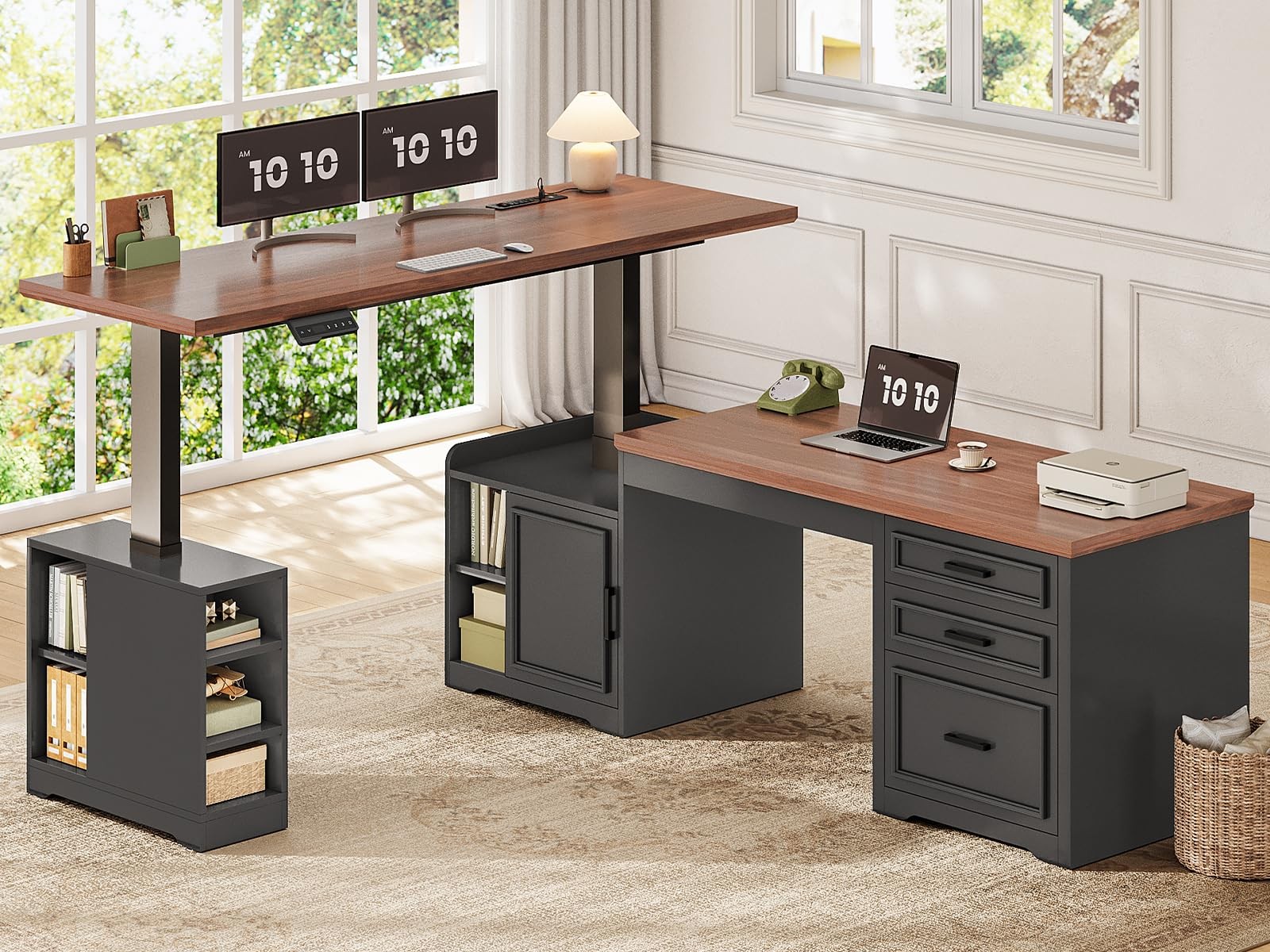 SEDETA Farmhouse L Shaped Electric Standing Desk, 63″ x 67″ Height Adjustable…