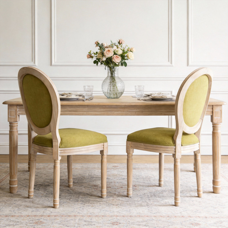 French Country Dining Chairs Set of 2,Upholstered Chairs with Round Back Green