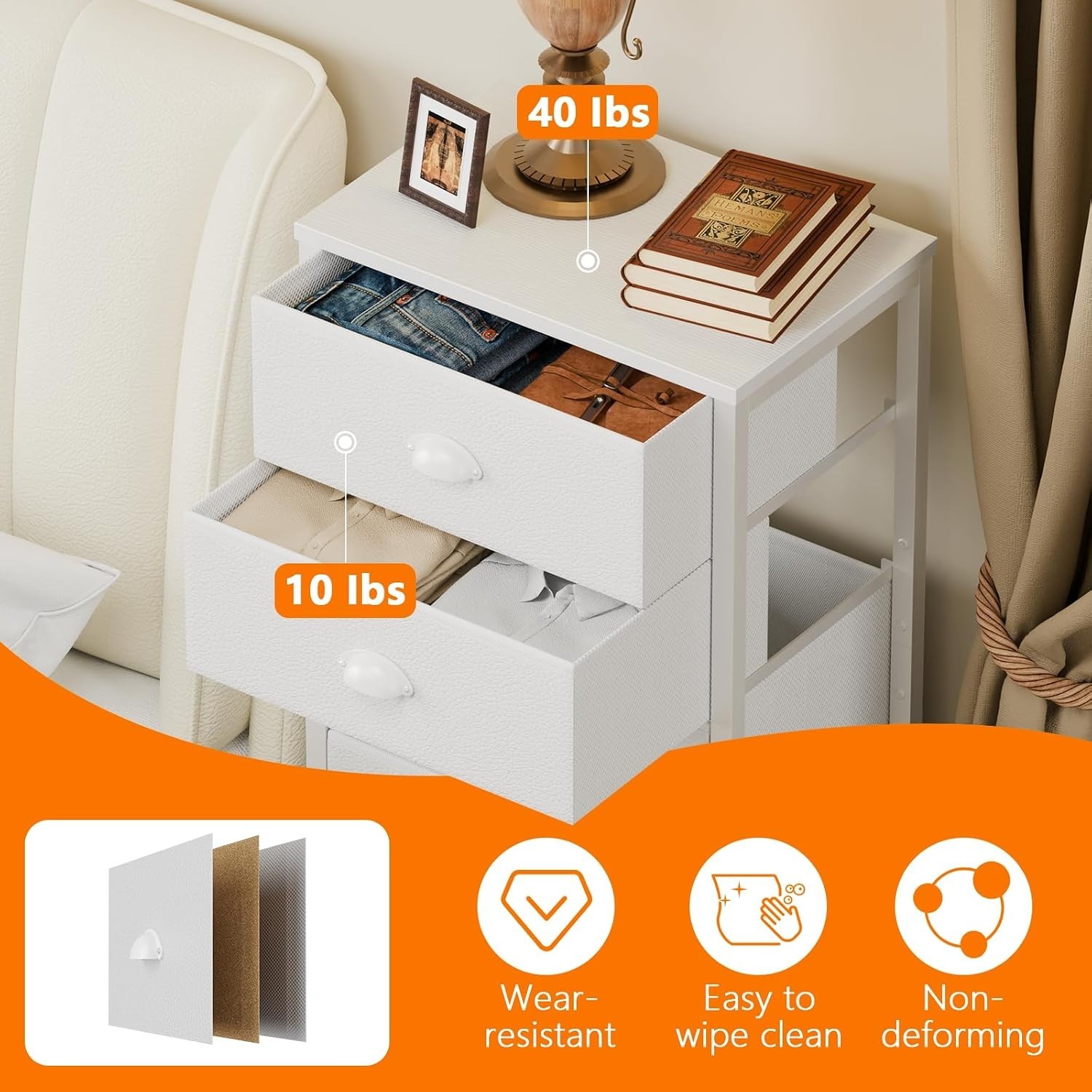 White Tall Dresser for Bedroom,Vertical Storage Tower Unit and End Table with…