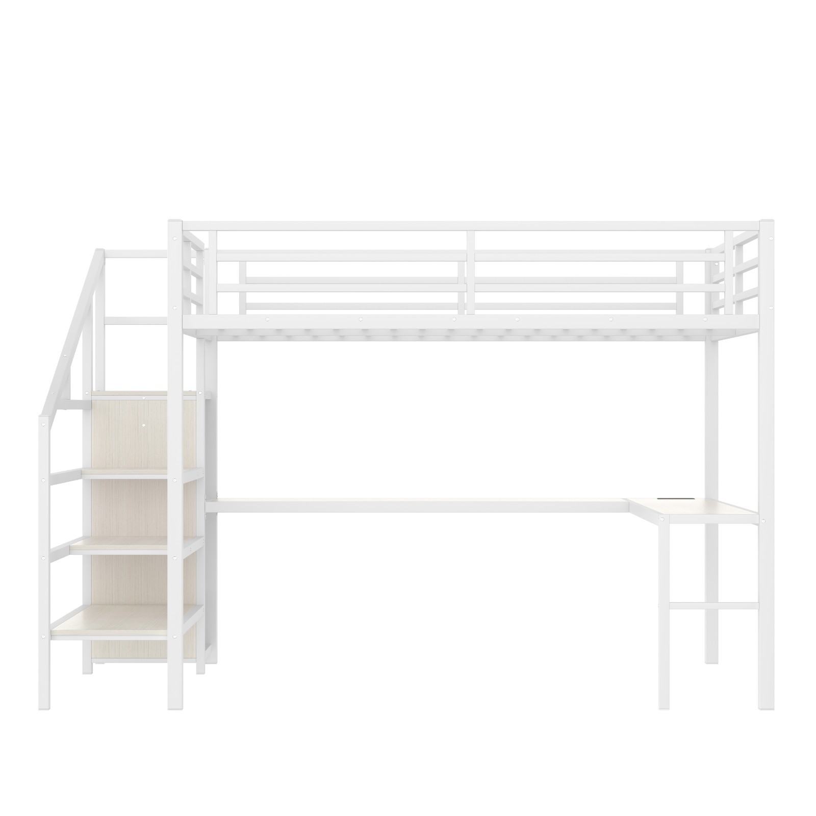 Queen Size Loft Bed with L-shaped Desk,Wardrobe and Adjustable Shelf for Kids