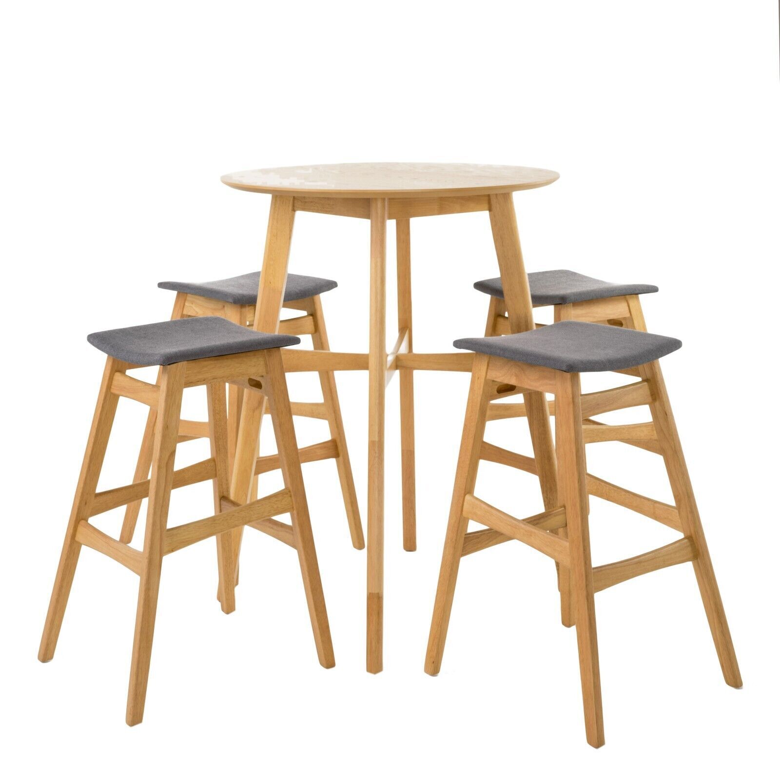 Simi Natural Oak Finish Circular 5 Piece Bar Height Dining Set