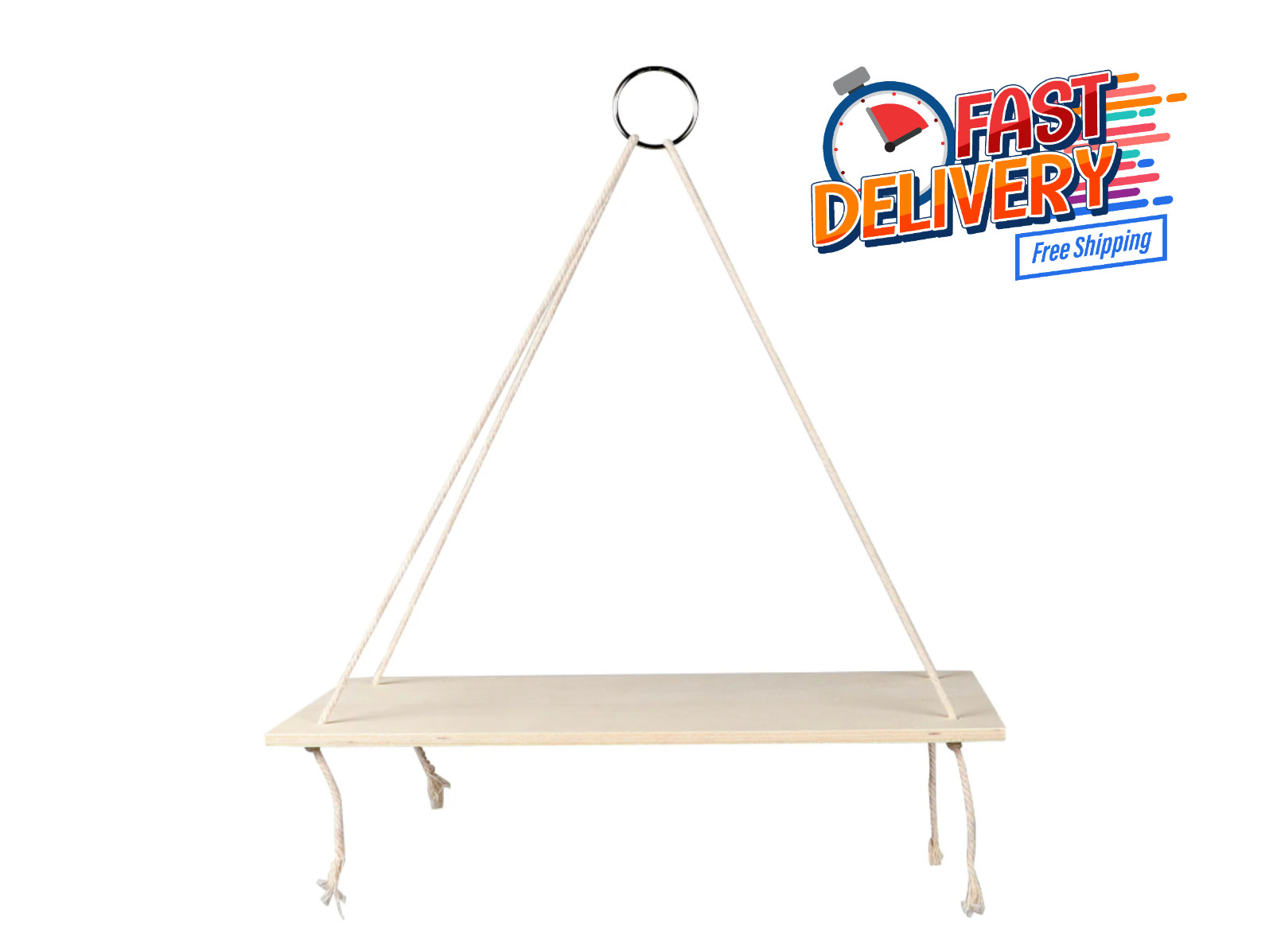 Large Decor Hanging Wall Shelves w Rope 13.375×5.25″ Floating Triangle Shelf