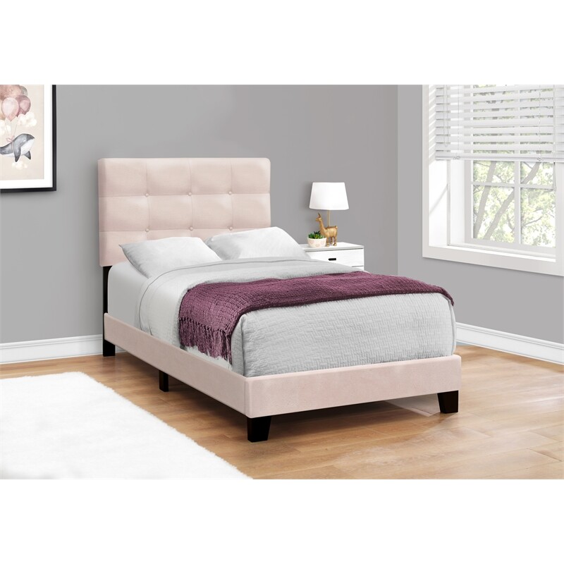 Bed – Twin Size – Upholstered – Bedroom – Frame Only – Youth – Pink Velvet
