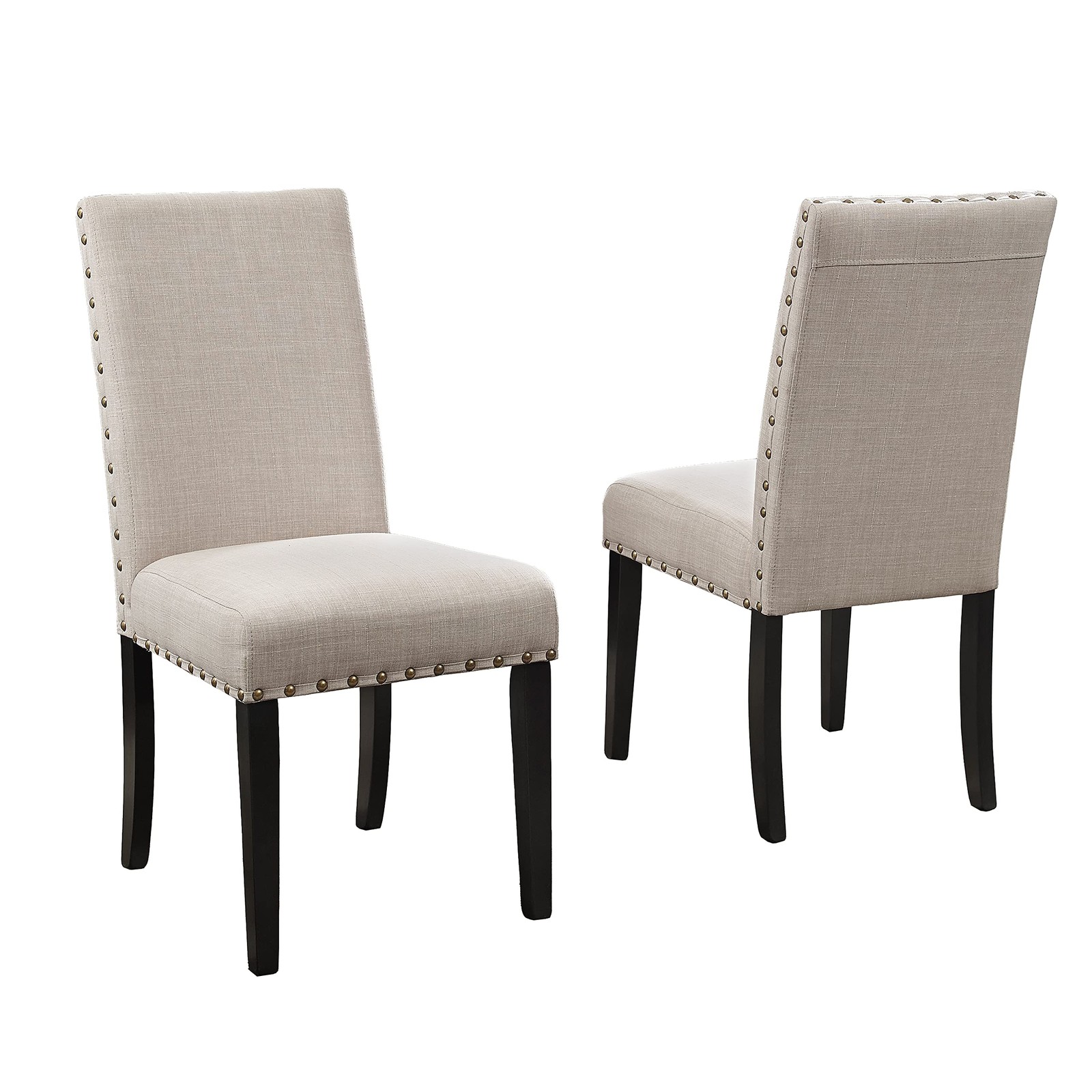 Roundhill Furniture Biony Tan Fabric Dining Chairs with Nailhead Trim, Set of 2