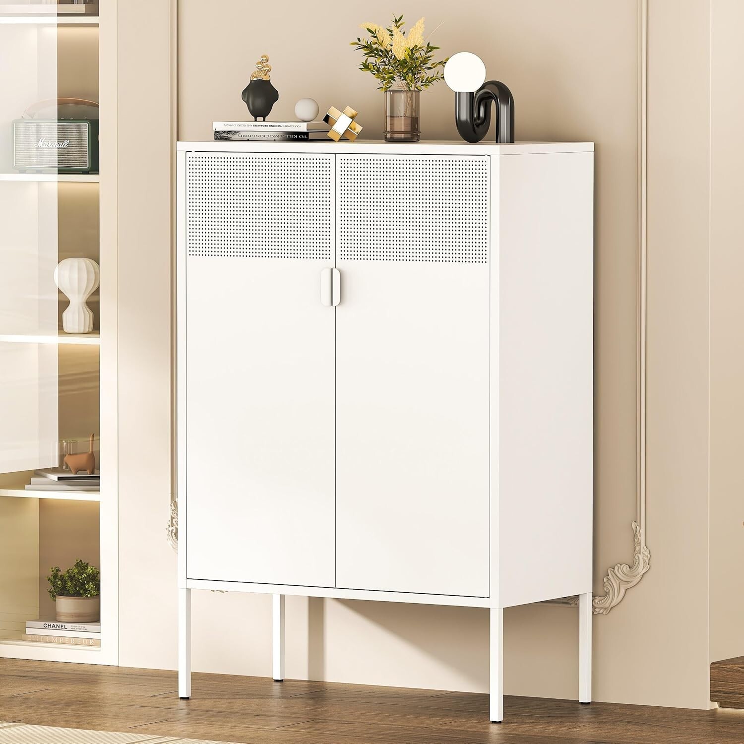 Elegro White Metal Locker Storage Cabinet,3-Tier ,Adjustable Shelf,Magnetic Door