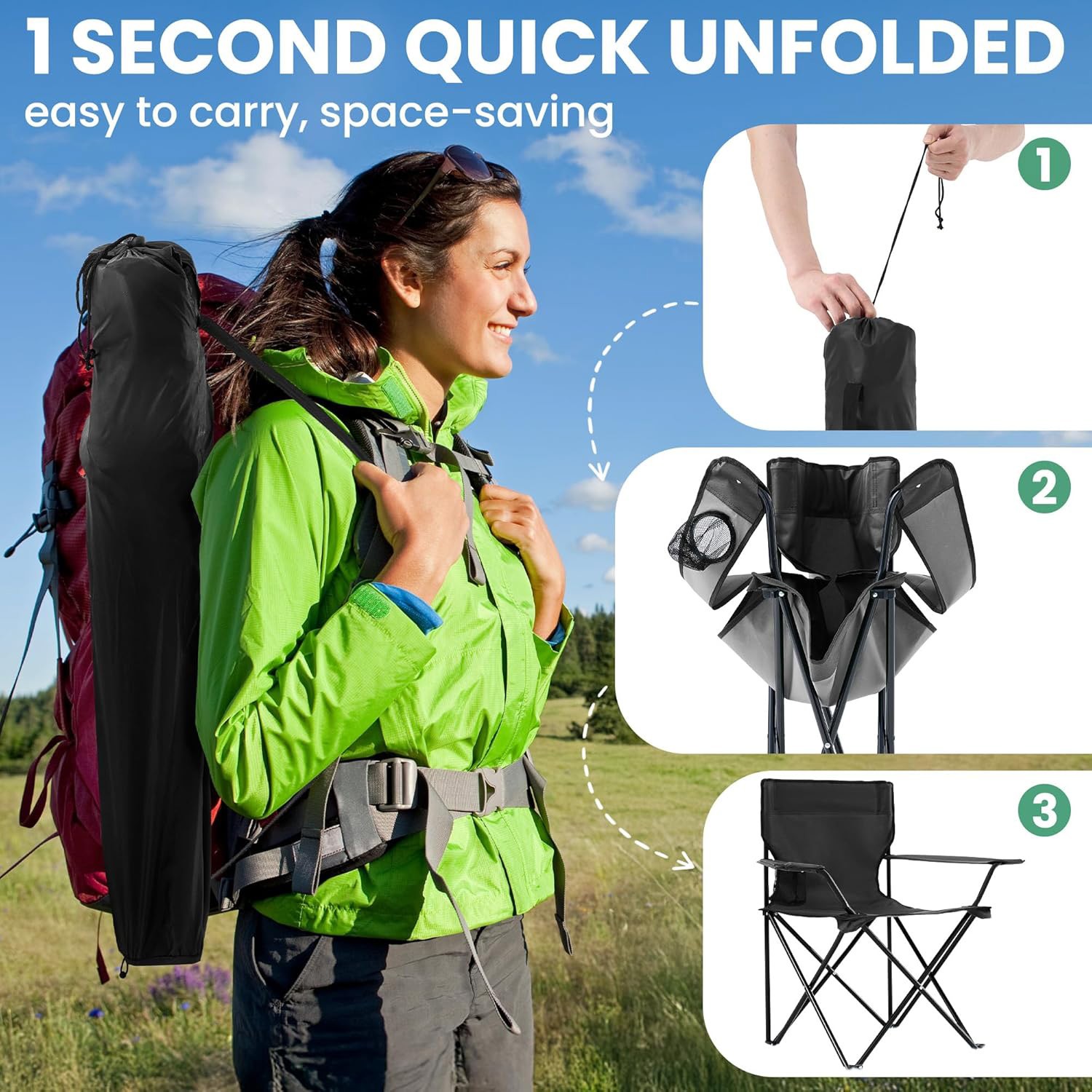 Folding Camping Chairs for Adults Foldable Portable Lawn Chairs with Carry Bag