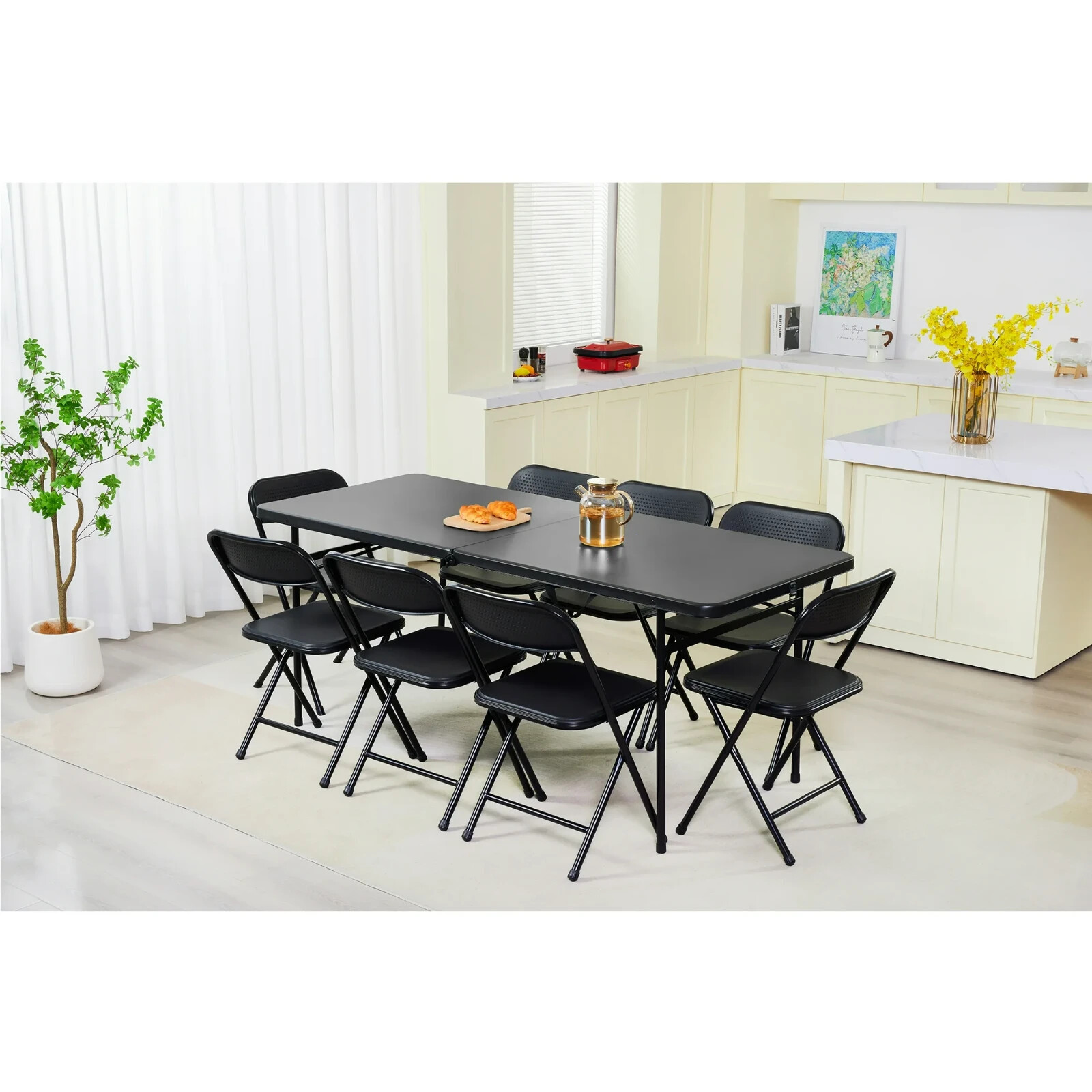 6 Ft Fold Table Half Fold Plastic Portable Home Office Party Travel Black New