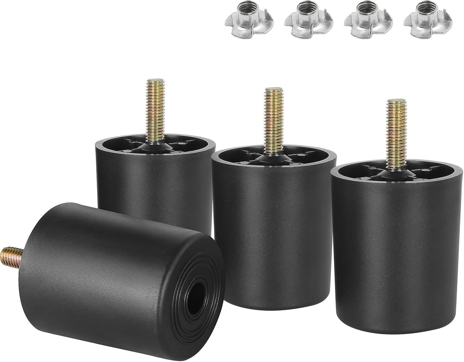 M8-1.25 Metric Thread Bolts Plastic Furniture Legs 2.4 Inch Black round Tapered
