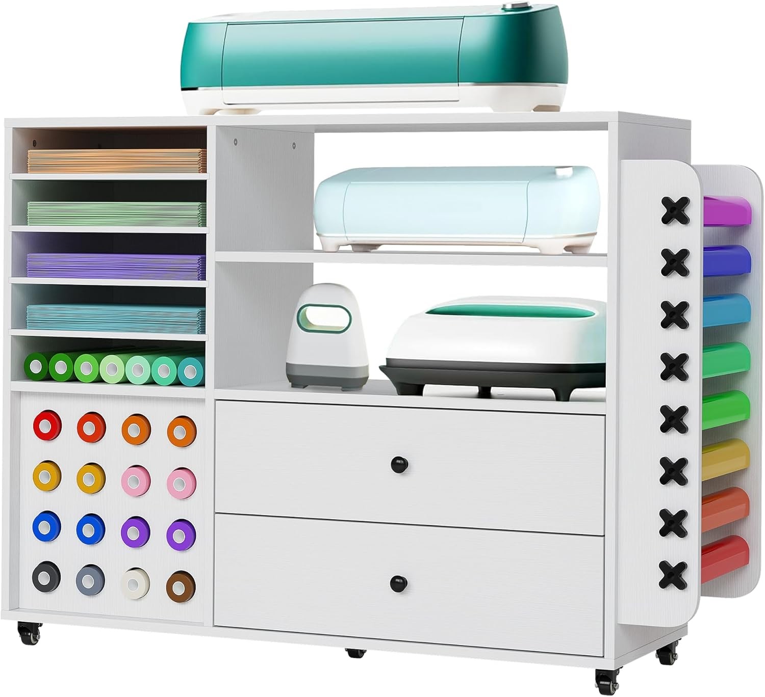 Rolling Craft Organization and Storage Cabinet Cart for Cricut Machines Table