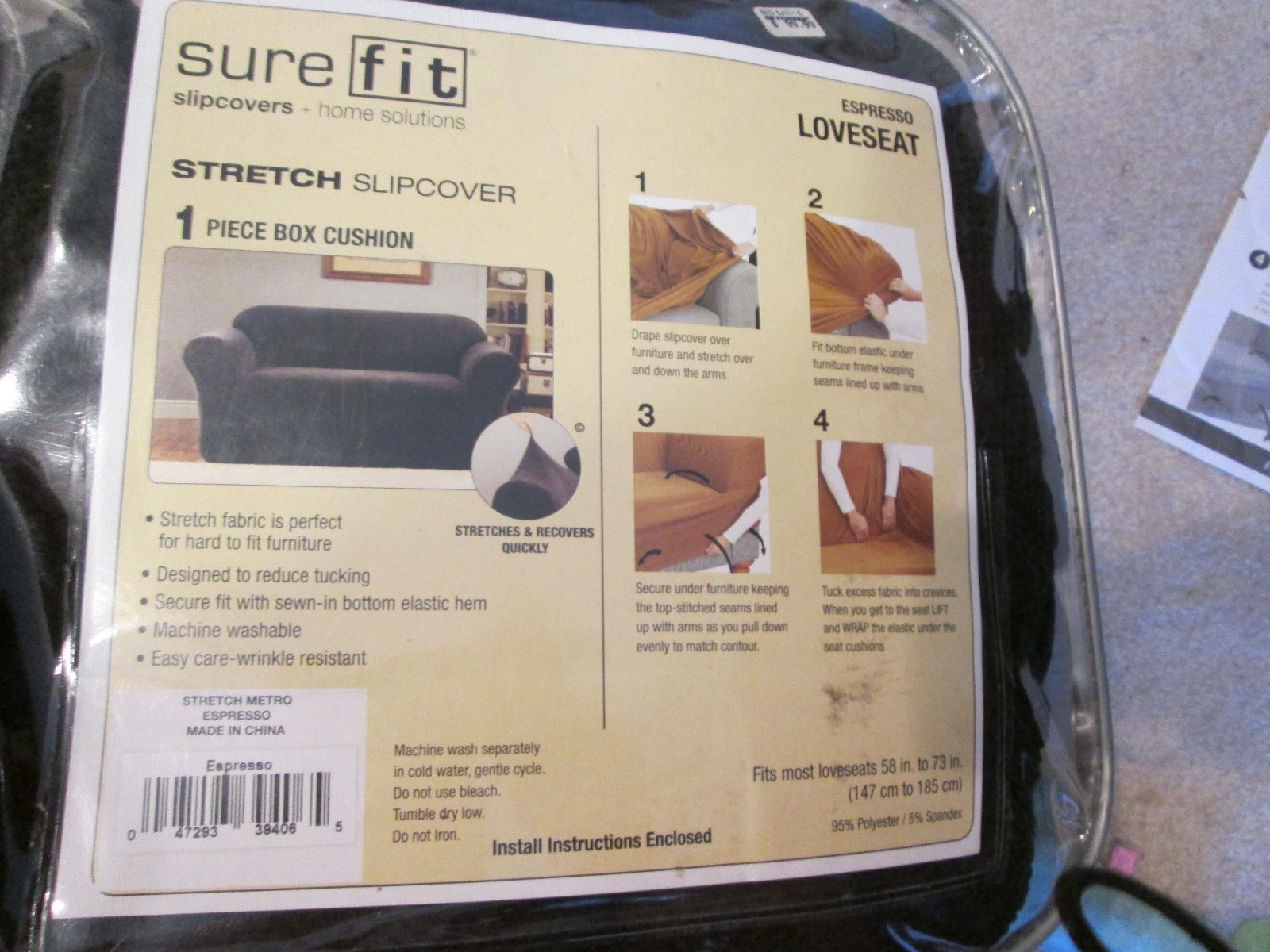 Sure Fit Stretch Love Seat Slip Cover New SEE DESCRIPTION Blackish/Charcoal