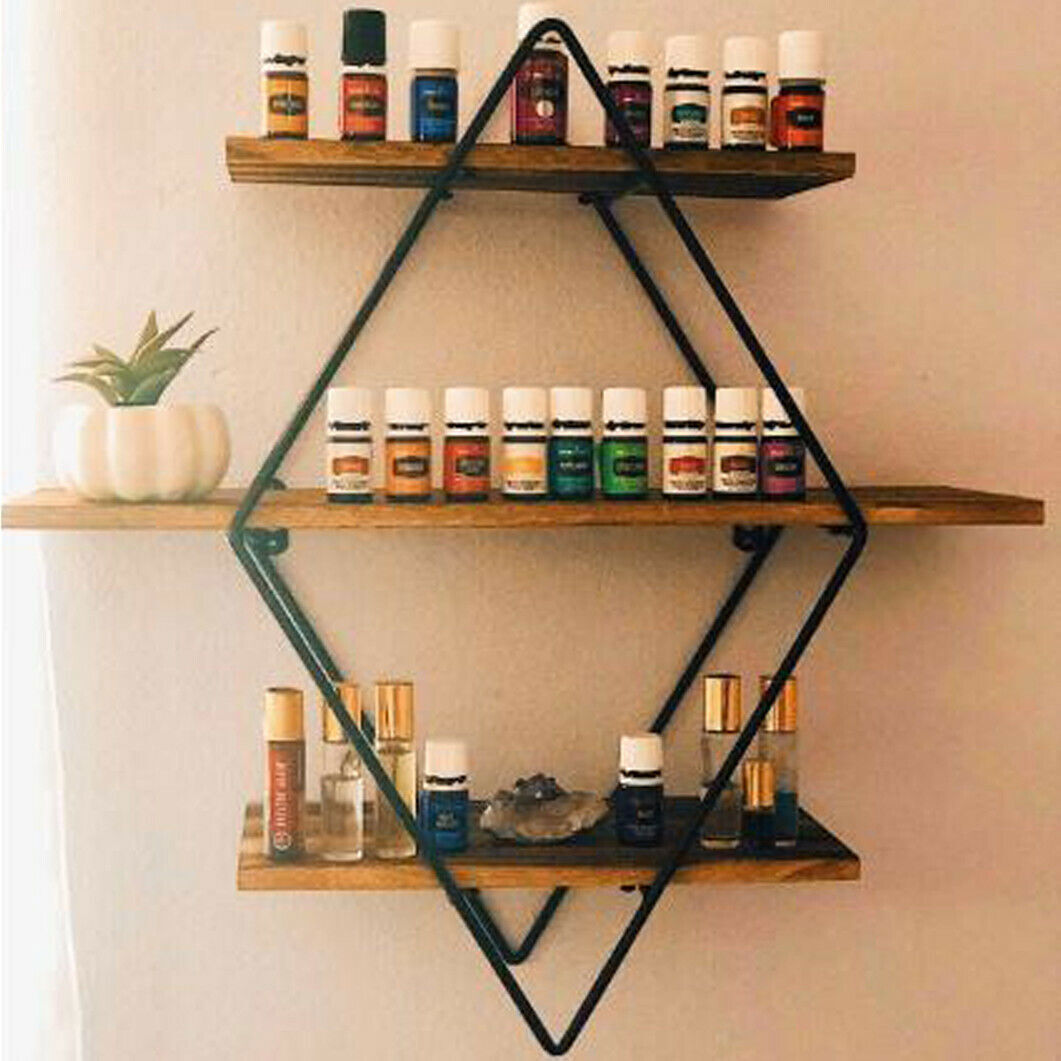 Geometric Diamond Wall Shelves 3 Tier Hanging Floating Display Shelf Decor 20″