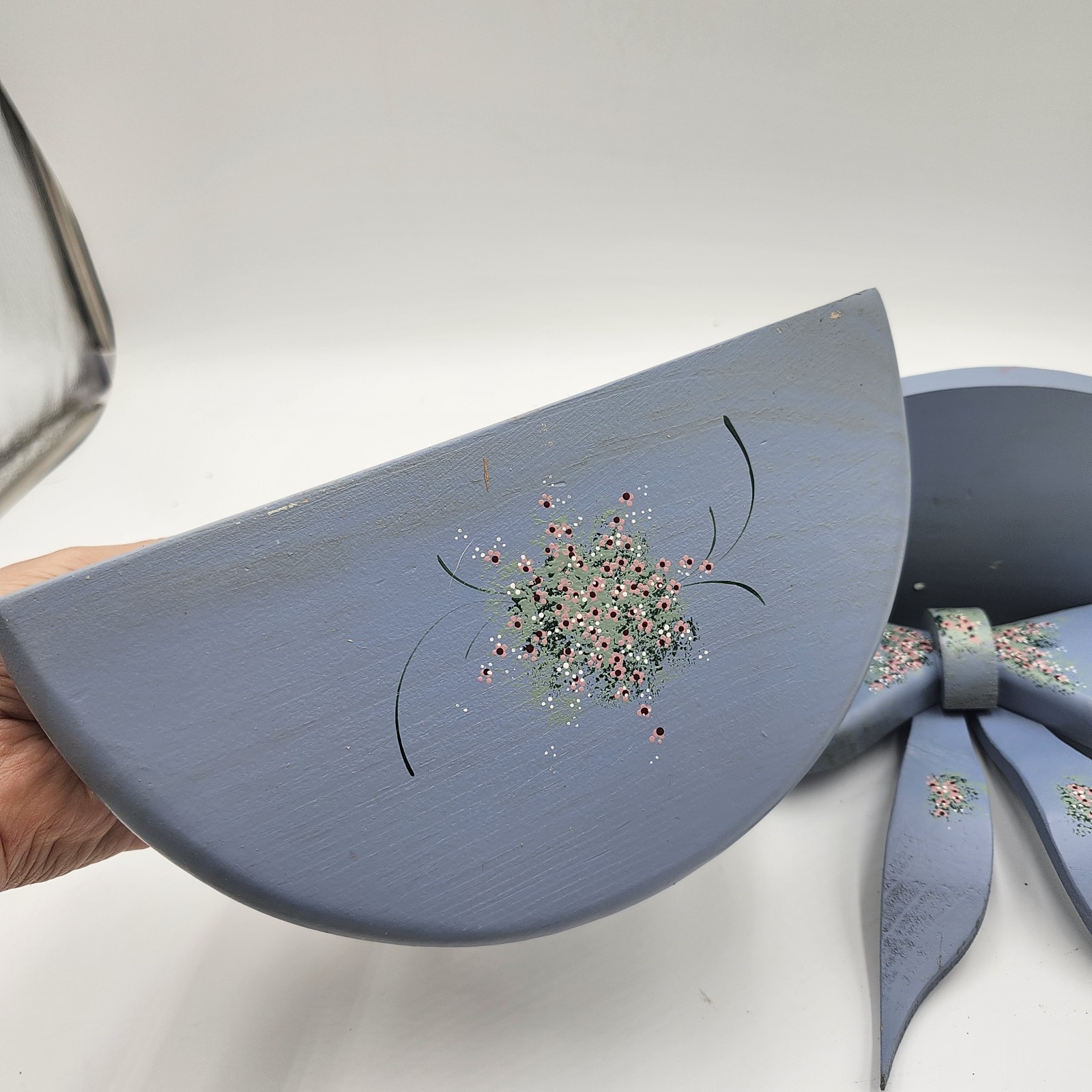 2 blue Vintage Bow Wall Shelf cottagecore hand painted flowers sconce shelves