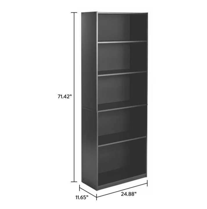 Mainstays 5-Shelf Bookcase with Adjustable Shelves, True Black Oak