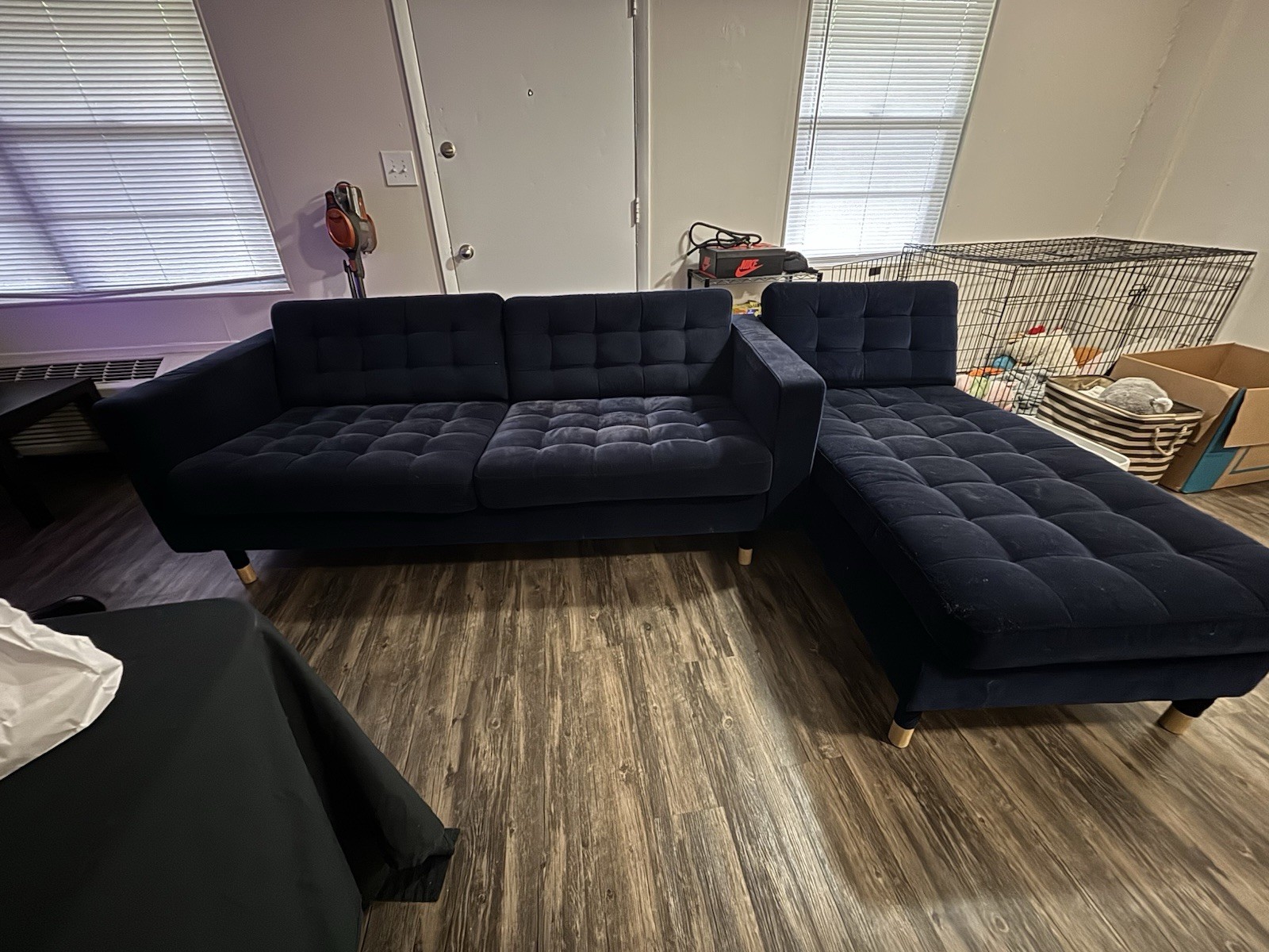 IKEA MORABO Dark Blue Fabric Sofa Chaise Sectional Track Arms 120×63