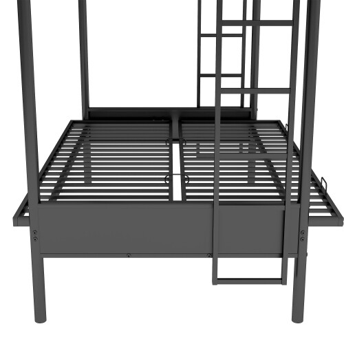 Convertible Bed Twin over Full Metal Bunk Bed Multi-Function Black Bed Frame