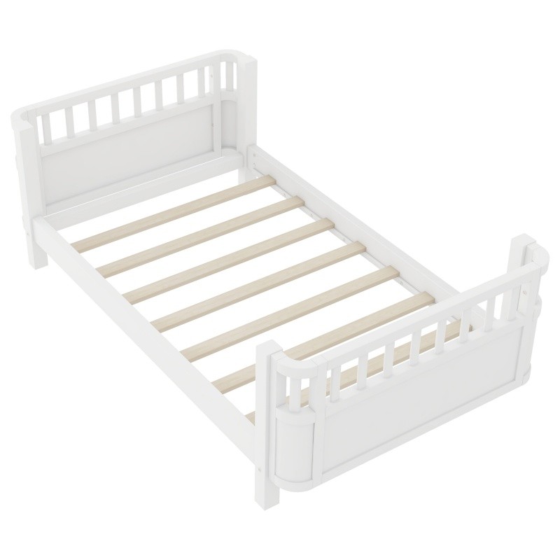 Twin Size Wood Platform Bed for Kids,Wood Low Profile Bed Frame with Rails White