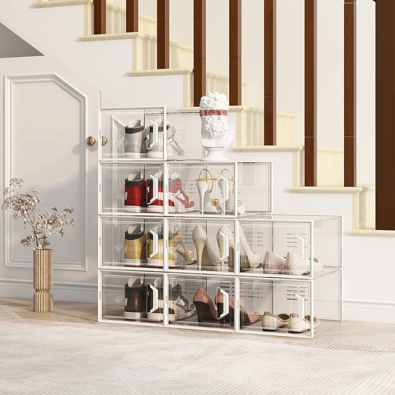 Clear Stackable Shoe Storage Box Size 11 Space Saving Organizer Bins 12 Pack