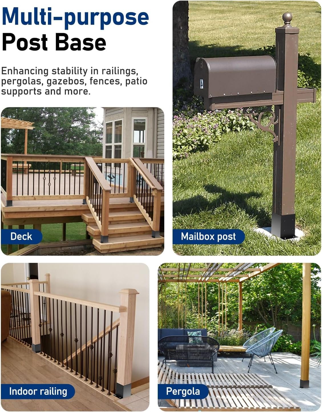 4×4 Edge-Mount Post Base Bracket 4-Pack 2-Side Flange Wall-Flush Deck Black
