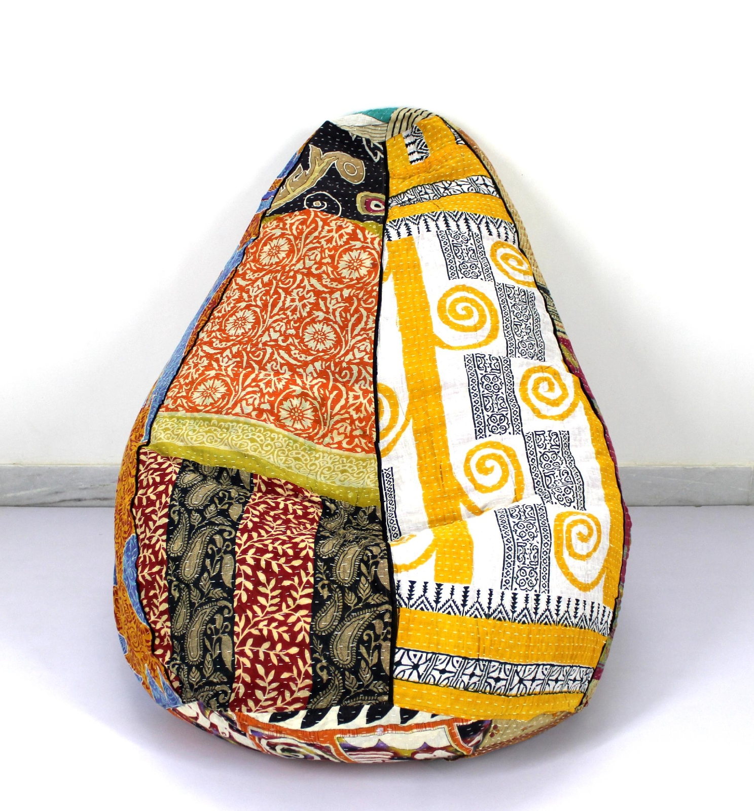 Handmade Kantha Hippie Pouf Kids Bean Bag Handicraft Ottoman Floral Slipcover