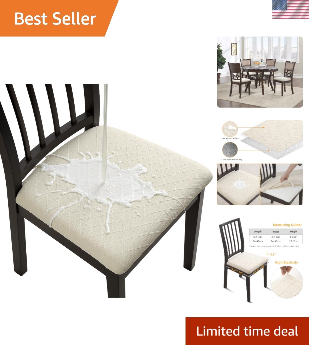 Waterproof Chair Cover for Dining Room Kitchen Set of 6 Beige Stretch Washable